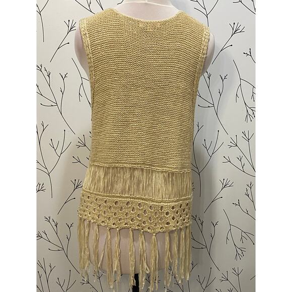 UMGEE Tan Crochet Knit Fringe Open Front Tassel Vest SMALL Boho Hippie Bohemian - Picture 5 of 7